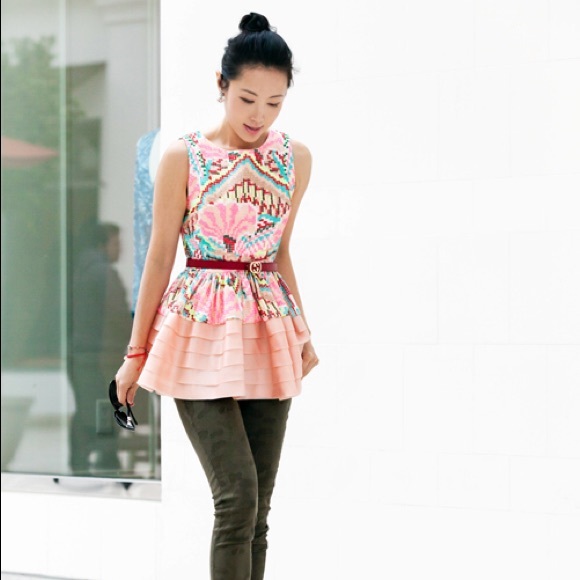 Anthropologie Tops - Anthropologie Pink Multicolor Embroidered Tiered Peplum Top